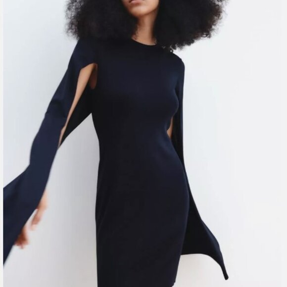 NWT KNIT CAPE NAVY BLUE DRESS SIZE SMALL - Picture 3 of 7